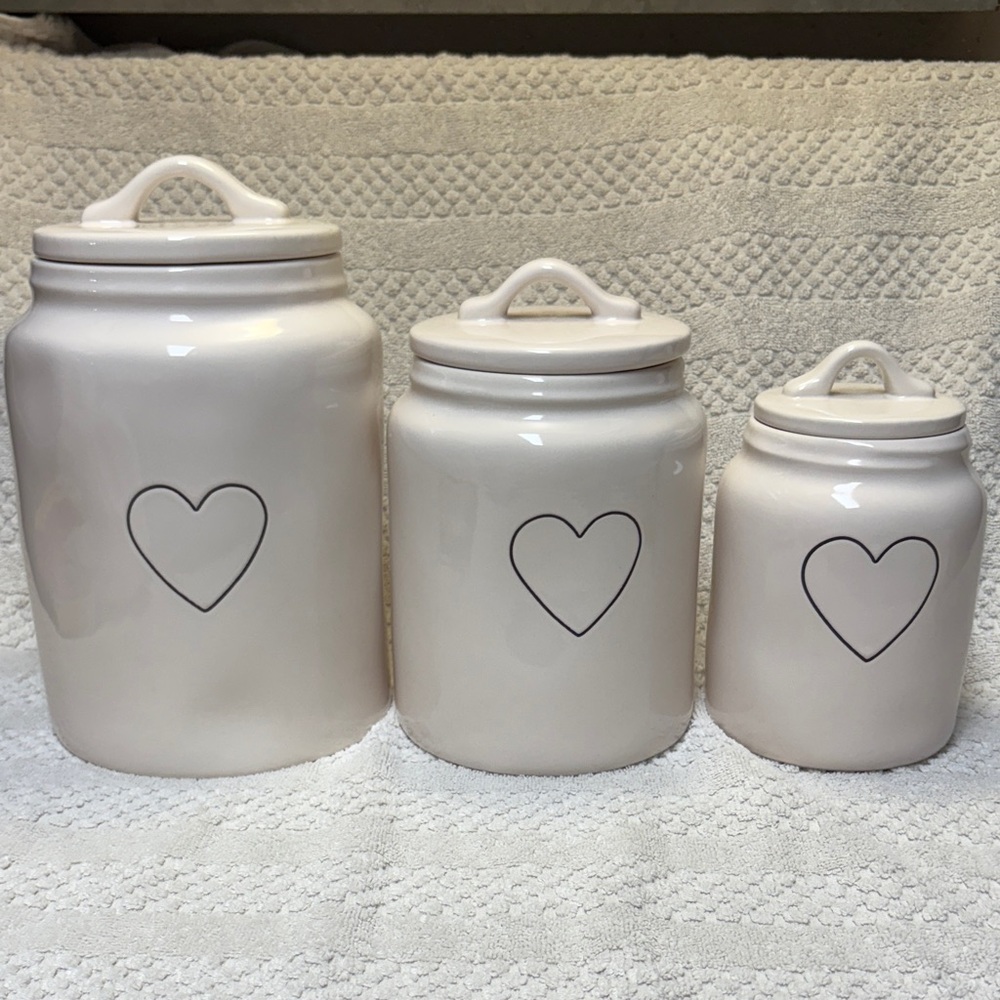 Set of White Heart Canisters